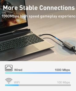 Alternative view of USB C to Ethernet Adapter, uni RJ45 to USB C Thunderbolt 3/Type-C Gigabit Ethernet LAN Network Adapter, Compatible for MacBook Pro 2020/2019/2018/2017, MacBook Air, Dell XPS and More - Gray Grey-USB C