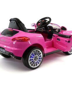 Moderno Kids Kiddie Roadster 12V Power Children Ride-On Car with R/C Parental Remote + Leather Seat 5 Point Seat Belt + LED Wheels + MP3 USB Music Player + Baby Tray Table + Rubber Floor Mats (Pink) Pink 48 71PkxGH4vfL