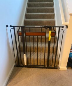 Regalo Home Accents Extra Tall & Wide Baby Gate, Bonus Kit, Includes Décor Steel With Hardwood, 4" Extension Kit, 4 Pack Pressure Mount Kit & Wall Cups 37 Inch Tall 25 71Pkzu QbXL