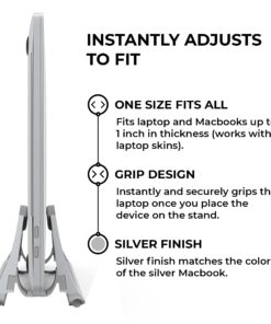 HumanCentric Vertical Laptop Stand for Desks (Silver) | Adjustable Holder to Dock Apple MacBook, MacBook Pro, and Other Laptops to Organize Work & Home Office Silver 29 71Pm09OKwOL