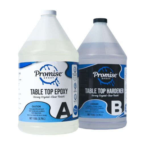 Epoxy Resin Promise Table Top 2-Part- 2 Gallon High Gloss (1 Gal Resin + 1 Gal Hardener) Transform Your DIY Projects with Crystal Clear Finish - Ideal for Bar Tables, Tabletops, Countertops & More