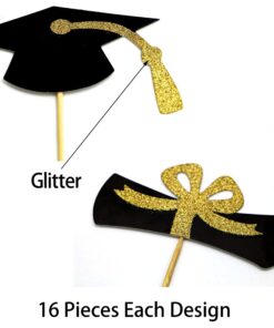 YuBoBo 2023 Graduation Cupcake Toppers, 48 PCS Food/Appetizer Picks For Graduation Party Mini Cake Decorations, Diploma, 2023, Grad Cap Set 48 Pieces (Gold) Gold 23 71Pm7eS8NkL