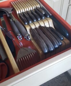 In-Drawer Knife Block Organizer - Bamboo Wood Drawer Knife Organizer - Holds 5 Long + 6 Short Knives (Not Included) - Store Knives with Blades Pointing Down Natural 44 71PnimqgPvL