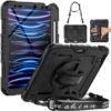 SEYMAC iPad Pro 11 Case 4th/ 3rd/ 2nd/ 1st Gen (2022/2021/2020/2018), Full-Body Shockproof Protective Case with Screen Protector, Rotating Stand, Hand/Shoulder Strap, 2nd Gen Pencil Charging, Black For iPad Pro 11 41 71PnxGYJnuL
