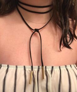 WaMLFac Alloy & Faux Leather Handmade Long Elastic Tassel Necklace, Black, 63-Inch Black Long 26 71PpI0RJvLL 1