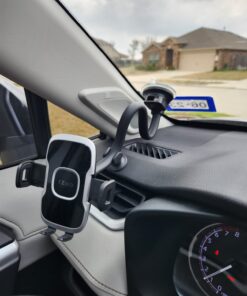 1Zero Solid Car Truck Phone Mount Holder with 14-Inch Gooseneck Long Arm, Windshield Window Mobile Holders w/Industrial-Strength Suction Cup, Anti-Shake Stabilizer Compatible All Cell Phones iPhone Black Mirror Surface with Silver Ring 42 71PpPgN1TML