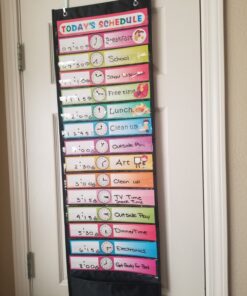 REGELETO 15+1 Pockets Daily Schedule Pocket Chart with 30 Pcs Double-Sided Reusable Cards, Scheduling Pocket Chart for Classroom Office Home Preschool Activity(Black)… 15 Pockets 23 71PqgW3lQTL