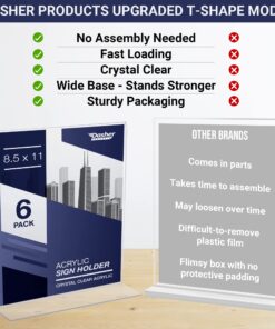Acrylic Sign Holder 8.5 x 11 - T-Shape Double Sided Acrylic Table Signs Stand with Wide Base, Plastic Sign Holder for Table Top Signs and Acrylic Table Signs, Menu Holder, Paper Display Stand (6 Pack) 8.5x11 - Vertical - 6 Pack 14 71Pqmbcu3tL