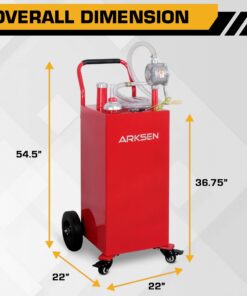 Arksen 35 Gallon Portable Gas Caddy Fuel Storage Tank Large Gasoline Diesel Can Hand Siphon Pump Rolling Flat-Free Solid Rubber Wheels Boat ATV Car Motorcycle Red 21 71PvYr61WgL