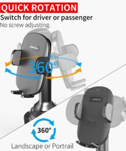 APPS2Car Solid Cup Holder Phone Mount for Car Truck with Quick Extension Long Arm Fast Swivel Adjustable Height 360 Rotatable Low Profile Universal Mobile Mount Compatible with All Cell Phone iPhone Black 21 71PwErkFiL