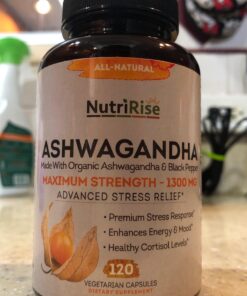 NutriRise Organic Ashwagandha Root Capsules with Black Pepper, 1300mg, Natural Stress & Mood, Thyroid, and Immune Support Supplement, Nootropic for Focus & Energy, Gluten Free, 120 Count 36 71PwOHL0THL 2