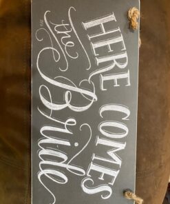 Primitives by Kathy 26915 Chalk Art Wedding Hanging Sign, 12 x 6-Inches, Here Comes the Bride 26 71PwUBYJVuL