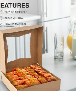 MT Products Kraft Pie Boxes with Window - Size of 10" X 10" X 2.5" - (15 Pieces) Easy Auto Pop-Up Bakery Boxes - Perfect for Donuts, Muffins, and, Cookies - Made in the USA 12 71PxqXpEXBL