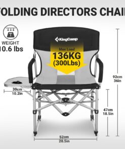 KingCamp Folding Camping Chair, Heavy Duty Director's Seat for Adults Outside, Portable Lawn Chairs with Side Table Breathable Mesh Back Compact Style for Outdoor Sports Black-1 Pack 14 71PybzwkolL