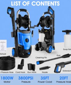 Commowner 3800 PSI Electric Pressure Washer- 4.0 GPM High Power Machine with 4-in-1 Quick Changeover Spray Tips and Soap Bottle for Car Washing, Fence Cleaning, Patio Maintenance(Upgraded) NACY BLUE 26 71PycRKaR4L