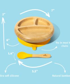 Alternative view of Avanchy Baby Plates Divided Bamboo with Suction for Babies Kids Toddler Food with Silicone Spoon for Feeding (Blue) Blue