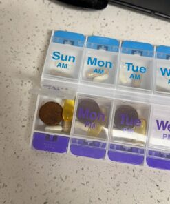 EZY DOSE Push Button (7-Day) Pill Case, Medicine Planner, Vitamin Organizer, 2 Times a Day AM/PM, Large Compartments, Arthritis Friendly, Clear Lids, Purple/Blue Blue and Purple (Clear Lids) 27 71PztgQsSPL