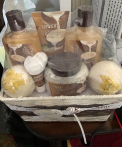 Bath and Body Gift Basket For Women and Men – 9 Piece Set of Vanilla Coconut Home Spa Set, Includes Fragrant Lotions, Extra Large Bath Bombs, Coconut Oil, Luxurious Bath Towel & More 40 71Q V74bjtL