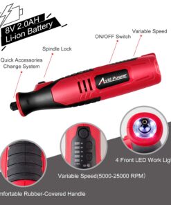 Alternative view of AVID POWER Cordless Rotary Tool 2.0 Ah 8V Rechargeable Rotary Tool, 4 Front LED Lights, 5 Speeds, 60 Pcs Rotary Tool Accessories with Bag for Carving, Engraving, Sanding, Polishing and Cutting - Red 1-red