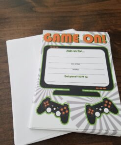 POP parties Gaming Party LARGE Invitations - 10 Invitations + 10 Envelopes 11 71Q2Ae4lvqL