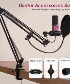 FIFINE Podcast Microphone Kit-USB PC Computer Recording Microphone, Condenser Mic Set for Streaming, Gaming, Voice-Over, Meeting, with Arm Stand, Shock Mount, Pop Filter-T669 Rose Red 13 71Q3Aa2UqZL