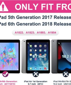 Alternative view of KIQ Kid Friendly Case for iPad 9.7 6th Generation, Cute Heavy Duty Protection Stand Shoulder Strap for Apple iPad 9.7 5th Generation 2017 2018 - Angel Wing Hot Pink