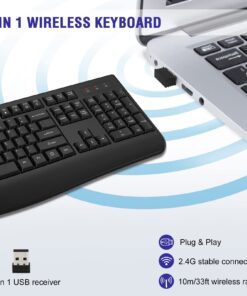 Loigys Wireless Keyboard, 2.4G Full-Sized Ergonomic Wireless Computer Keyboard with Wrist Rest for Windows, Mac OS Laptop/PC/Desktop/Notebook (Black) Black 26 71Q4rPqGSyL