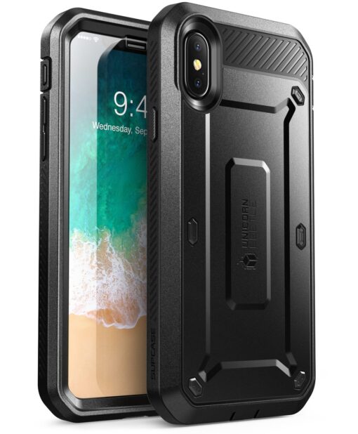 SUPCASE Unicorn Beetle Pro Series Case Designed Designed for iPhone X, with Built-In Screen Protector Full-body Rugged Holster Case for Apple iPhone X / iPhone 10 (2017 Release) (Black) Black