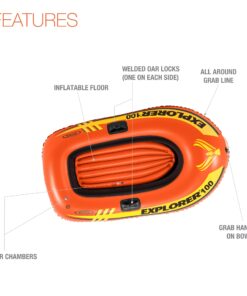 INTEX Explorer Inflatable Boat Series: Dual Air Chambers – Welded Oar Locks – Grab Handles – Bow Rope – Sporty Design Explorer 100 21 71Q6hAengaL