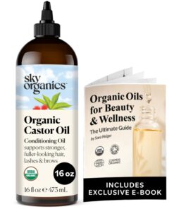 Sky Organics Organic Castor Oil (16 oz), USDA Certified Organic, 100% Pure, Cold Pressed, Hexane Free, Boost Hair Growth, Use with Castor Oil Pack, Includes Exclusive EBOOK Unscented 16 Fl Oz (Pack of 1) 23 71Q6vnQOuPL
