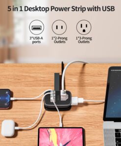 NTONPOWER Travel Power Strip with USB Ports, Portable Small Power Strip with 3FT Wrapped Flat Plug Extension Cord, 2 Outlets 3 USB Ports, Non Surge Protector for Cruise Ship Hotel Black 2 Outlets 3 USB-A 1 Pack 41 71Q7k5P42EL