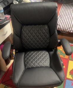 BestEra Office Chair, Executive Leather Chair Home Office Desk Chairs, Ergonomic Computer Desk Chair with Adjustable Flip-Up Arms, Lumber Support Swivel Task Chair with Rocking Function (Black) Black 45 71Q8XmRGccL