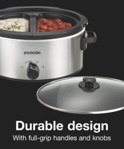 Proctor Silex Double Dish Slow Cooker with 6qt Crock and Dual 2.5qt Nonstick Insert to Cook Two Meals at Once, Dishwasher Safe Pot & Lid, Silver (33563) 30 71Q9iy94HgL