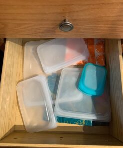 Stasher Reusable Silicone Storage Bag, Food Storage Container, Microwave and Dishwasher Safe, Leak-free, Pocket 2-Pack, Clear + Aqua 2 Pack 42 71QAT7qEJoL