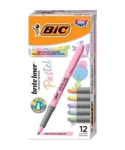 BIC Brite Liner Grip Pastel Highlighter Set, Chisel Tip, Pack of Pastel Highlighters in Assorted Colors (colors may vary), Cute Highlighters for Bullet Journaling, Note Taking and More (Pack of 18) 12 Count (Pack of 18) 9 71QAaDFypmS