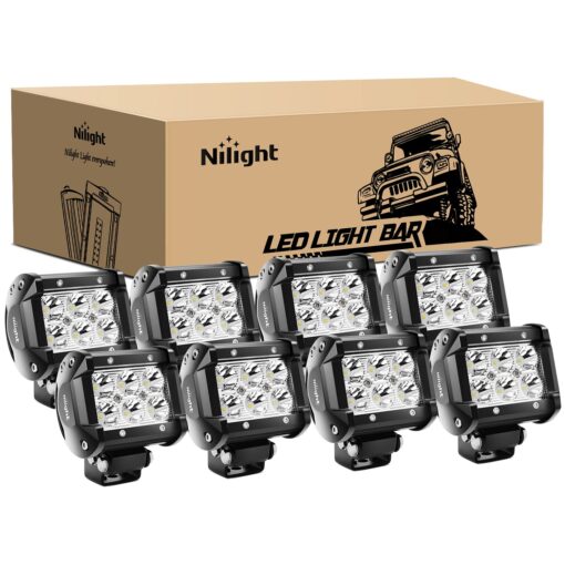 Nilight LED Pods 8PCS 18W 1260lm Spot LED Light Bar Driving Fog Light Off Road Lights Work Light 24V 12V for Motorcycles Van Camper Wagon Car Pickup ATV UTV SUV Truck Boat, 2 Years Warranty