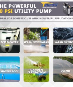 Trupow 1/2HP 1450GPH 115-Volt Cast Iron Portable Electric Power Utility Transfer Water Pump with Suction Strainer and Kits Black 115V AC Cast Iron 15 71QCM6WFp5L