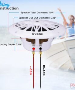 Pyle 6.5 Inch Dual Marine Speakers - 2 Way Waterproof and Weather Resistant Outdoor Audio Stereo Sound System with 200 Watt Power, Poly Carbon Cone and Butyl Rubber Surround - 1 Pair - PLMR62 (White) 21 71QCNJq4zsS