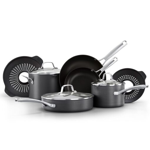 Calphalon Classic Hard-Anodized Nonstick Cookware, 10-Piece Pots and Pans Set with No-Boil-Over Inserts New Cookware Set