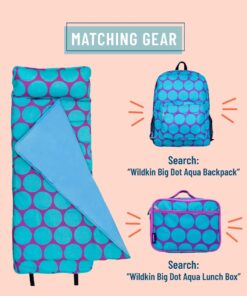 Wildkin Original Nap Mat with Reusable Pillow for Boys and Girls, Perfect for Elementary Sleeping Mat, Features Hook and Loop Fastener, Soft Cotton Blend Materials Nap Mat for Kids (Big Dot Aqua) Big Dot Aqua 15 71QEAN6kCjL