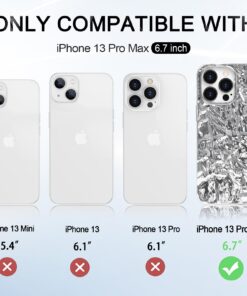 Anuck for iPhone 13 Pro Max Case, Cute Luxury Shiny Tin Foil Pleated Design for Women Girls Sparkly Electroplated Phone Case Slim Fit Flexible Soft TPU Shockproof Protective Case Cover 6.7", Silver 10 71QHG83zWiL