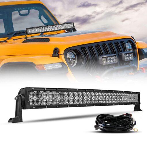 Auxbeam 32" 180W Curved LED Light Bar 5D Lens 18000LM Spot Flood Combo Beam Driving Light with Wiring Harness for Pickup Car Trucks SUV ATV UTV Offroad Vehicle 32 Inch Curved Led Bar