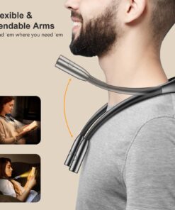 Gritin LED Neck Reading Light,Book Light for Reading in Bed-Eye Caring 3 Colors,Dimmable Brightness,Bendable Arms,80+Hrs Runtime,Neck Round Design,Comfortable&Lightweight for Reading,Crafting,Knitting Black 23 71QJxK U92L