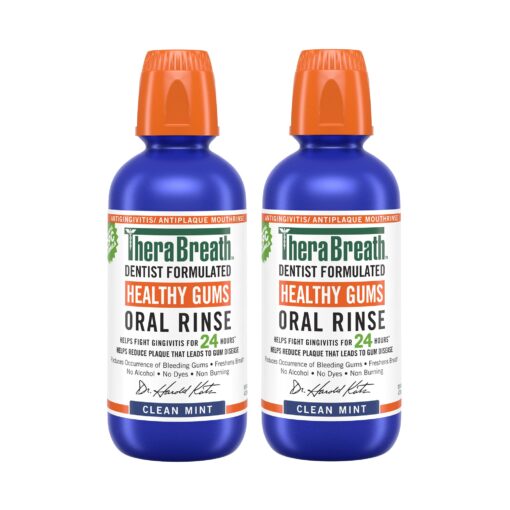 TheraBreath Healthy Gums Mouthwash, Clean Mint, Antigingivitis, Dentist Formulated, 16 Fl Oz (2-Pack) 16 Fl Oz (Pack of 2)