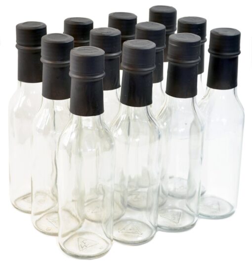 nicebottles Clear Glass Woozy Bottles with Shrink Capsules, 5 Oz, Case of 12 5 Oz with Screw Caps & Shrink Capsules - Pack 12