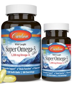 Carlson - Super Omega-3 Gems, 1200 mg Omega-3 Fatty Acids with EPA and DHA, Wild-Caught Norwegian Supplement, Sustainably Sourced Fish Oil Capsules, Omega 3 Supplements, 100+30 Softgels 130 Count (Pack of 1) 12 71QMOenmCGL