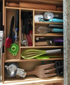 Expandable Bamboo Silverware Organizer 6-8 Slots Adjustable Amazing Drawer Inserts with Deep Dividers. EASY TO INSTALL, Storage of Flatware , Cutlery, Wooden or Stainless Utensil - Kitchen Knives 42 71QMX0nNpGL
