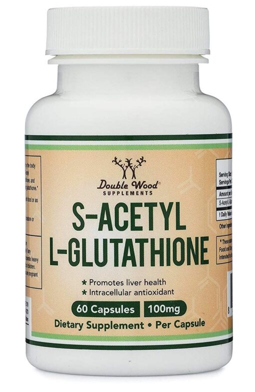 S-Acetyl L-Glutathione Capsules - 100mg, Manufactured and Tested in The USA, 60 Count (Acetylated Glutathione Antioxidant - More Absorbable Than Glutathione and Liposomal Glutathione) by Double Wood