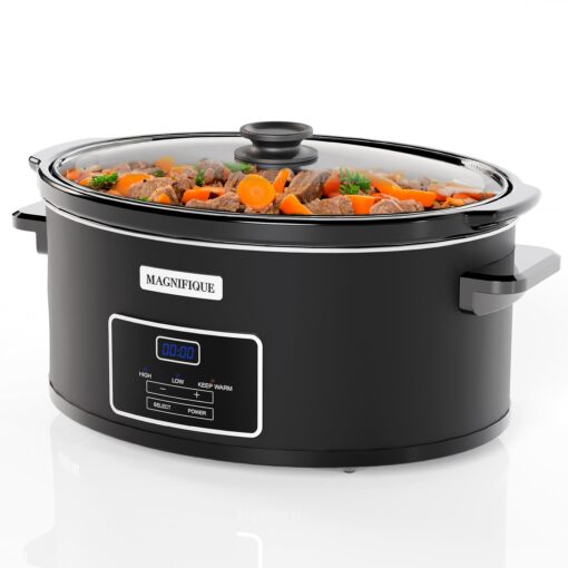 [NEW] MAGNIFIQUE Oval Digital Slow Cooker with Keep Warm Setting - Perfect Kitchen Small Appliance for Family Dinners (Black Digital, 8 Qt) Black Digital