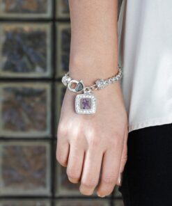 Inspired Silver - Silver Square Charm Bracelet with Cubic Zirconia Jewelry Fibromyalgia Awareness 9 71QN65jL1AL